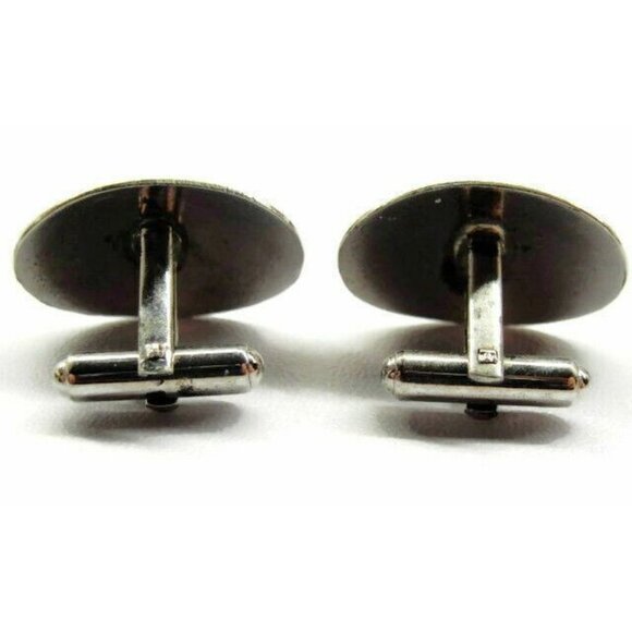 Oval Accent Sterling Silver 925 Vintage Patina Cufflinks - Picture 9 of 9